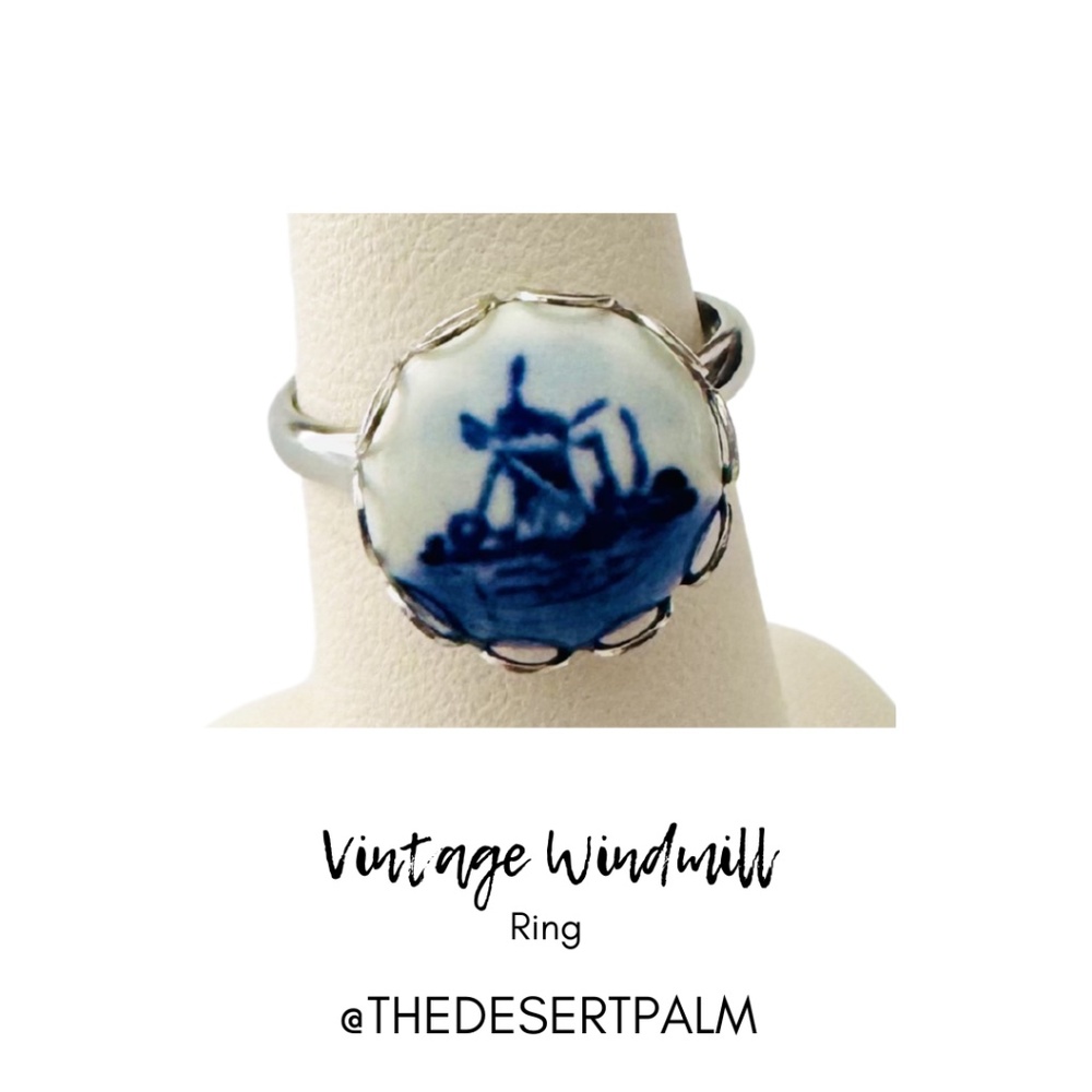 Blue Windmill Scene Ring 💙 | Vintage Style Scenic Statement Ring